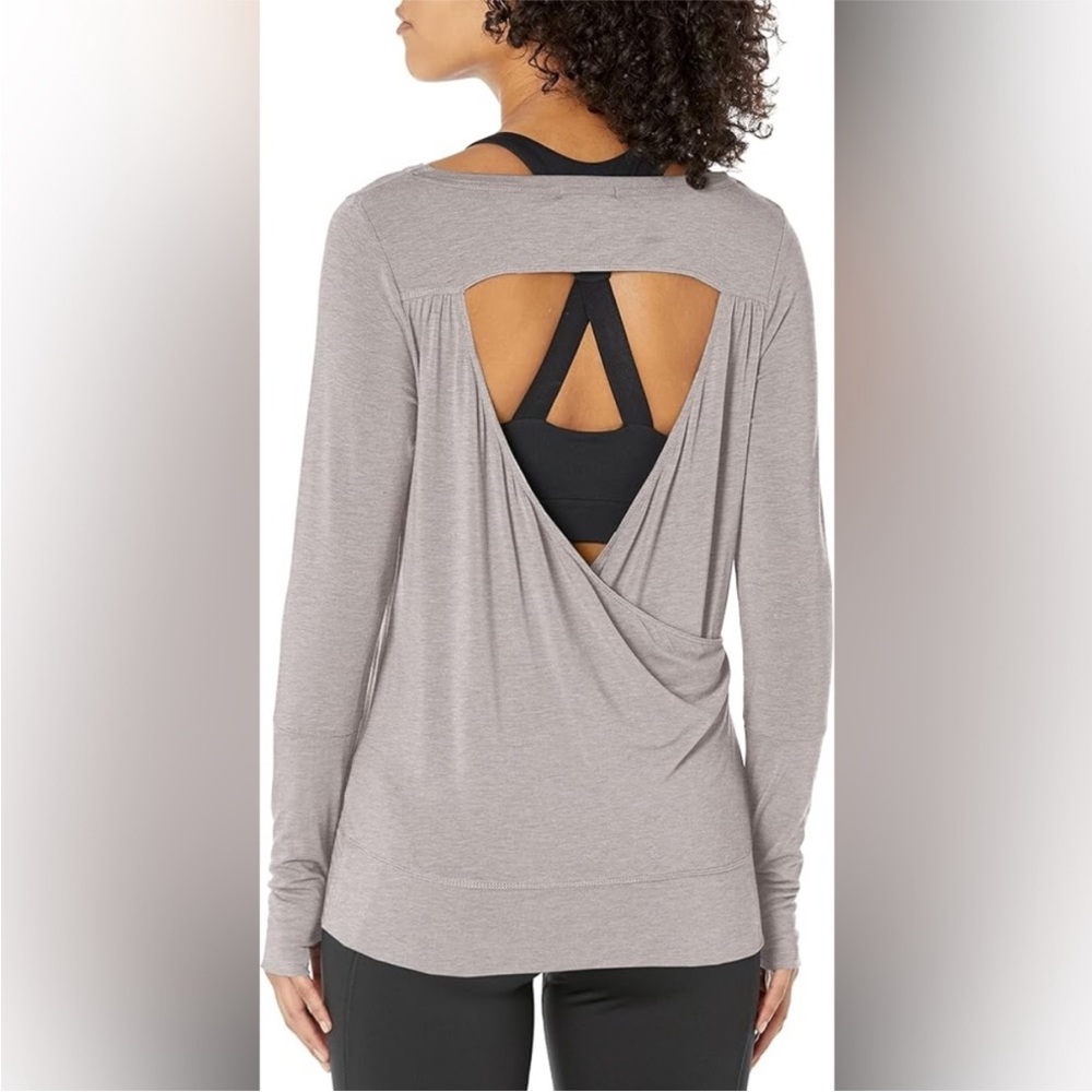 prAna Peek-a-Boo Long Sleeve Open Back Grey Top